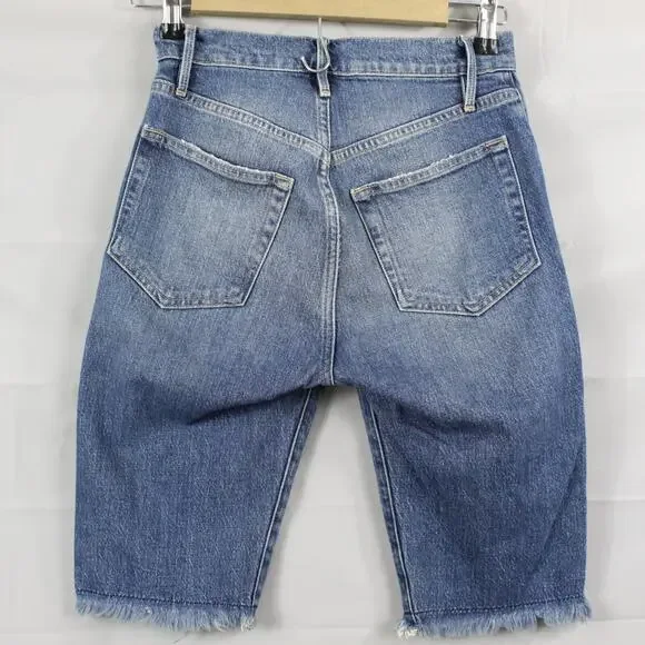 Frame Shorts Womens 24 Le Vintage Bermuda Heartbreaker Frayed Hem High Rise Blue - Picture 5 of 15